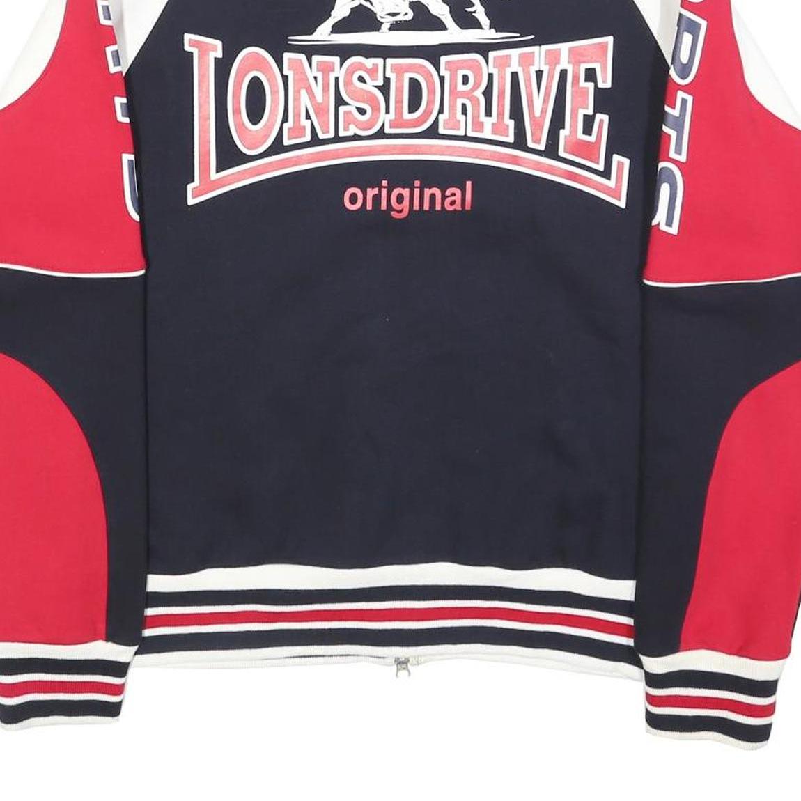 LONSDRIVE Mens Blue & Red Cotton Zip Jacket S Logo Patch Sports Racing Style