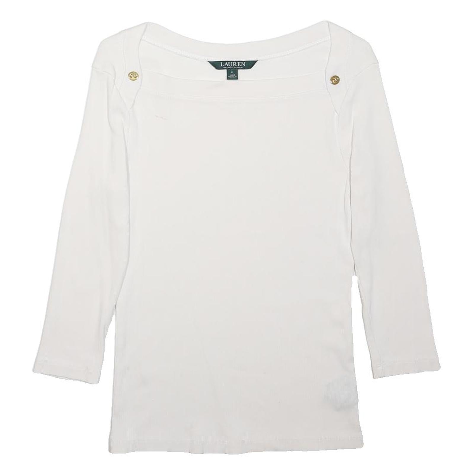 LAUREN RALPH LAUREN Womens White Basics Top 3/4 Sleeve Boat Neck Cotton M