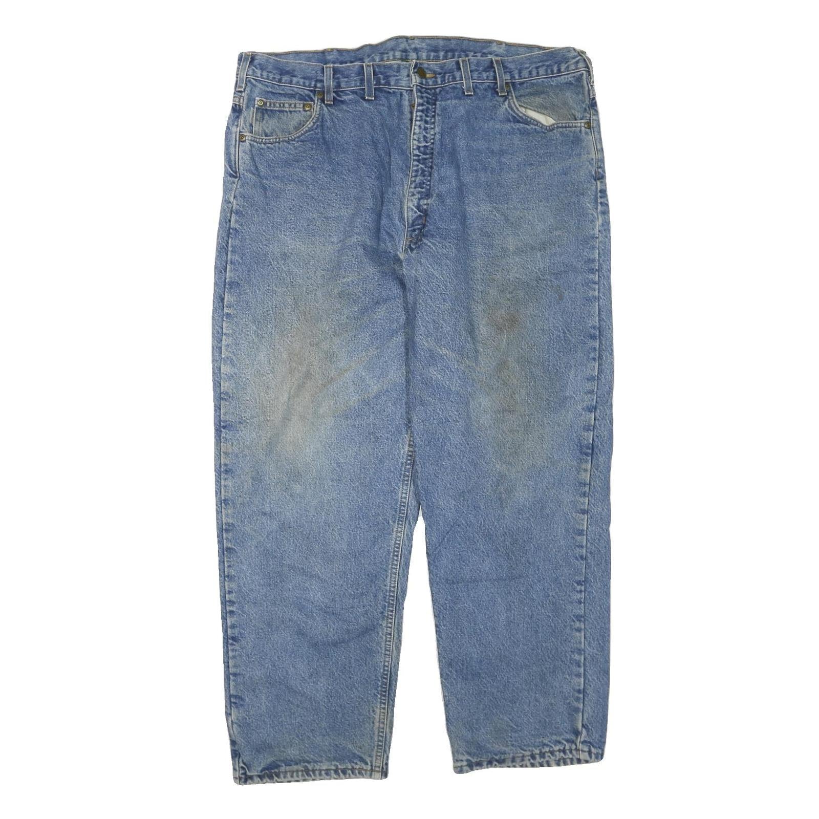 CARHARTT Mens Blue Regular Fit Straight Leg Denim Jeans W44 L30 Zip Closure