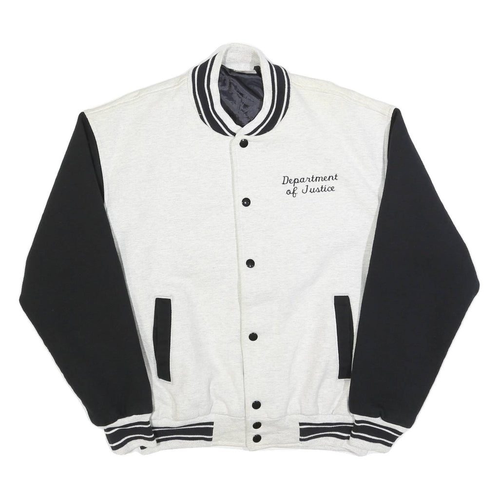 FRUIT OF THE LOOM Mens White & Black Department Of Justice Button Jacket L