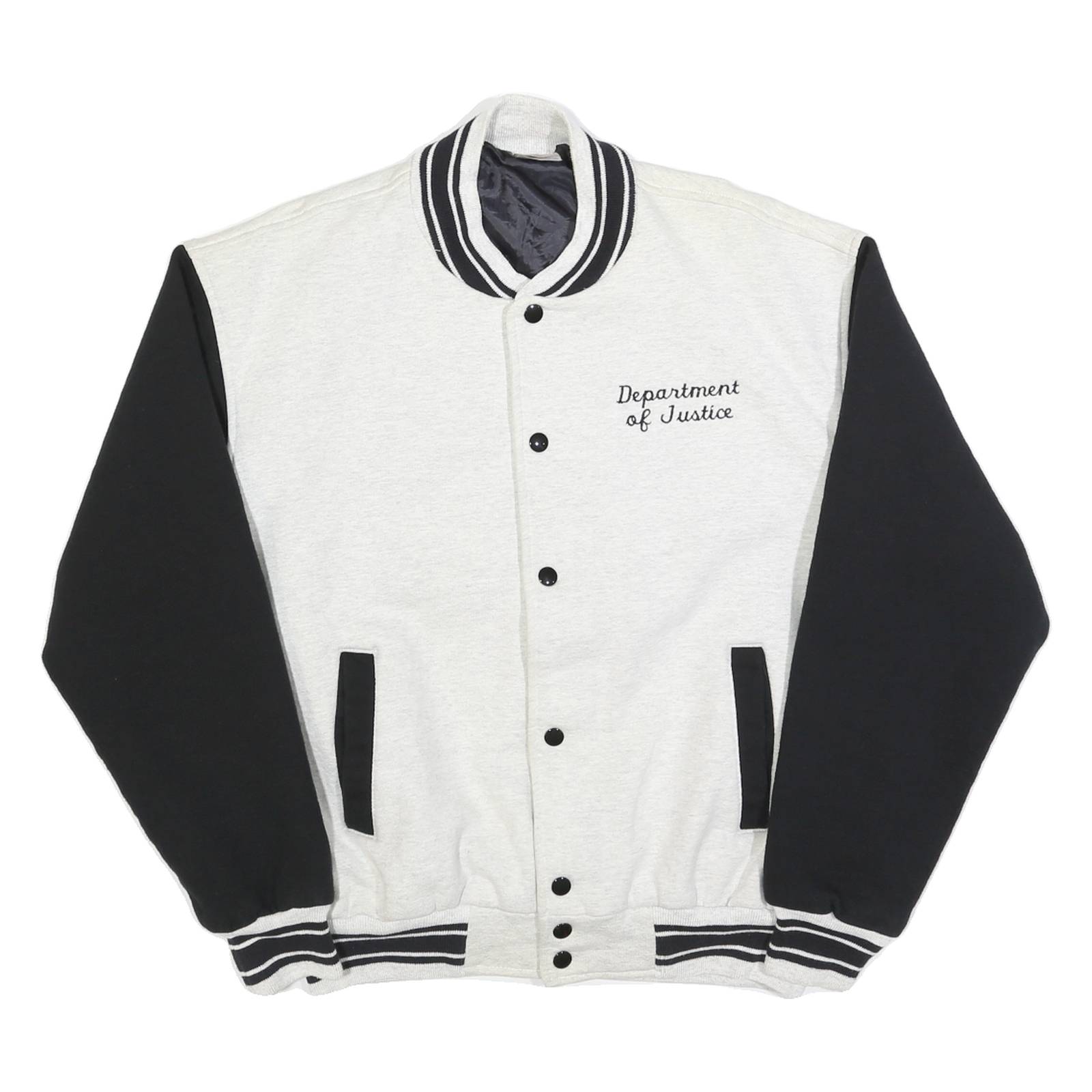 FRUIT OF THE LOOM Mens White & Black Department Of Justice Button Jacket L