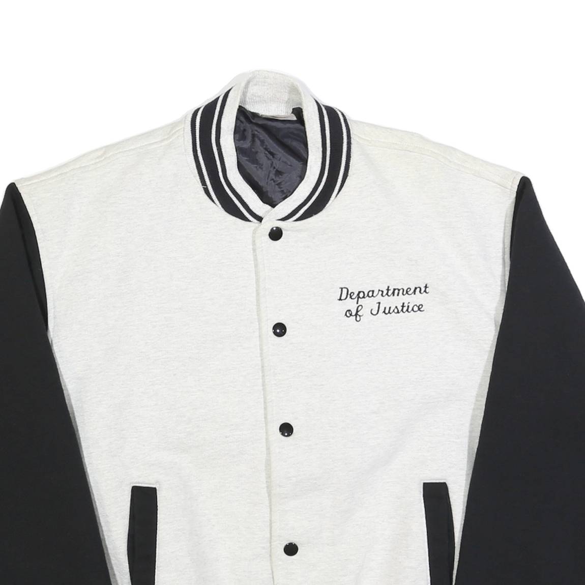 FRUIT OF THE LOOM Mens White & Black Department Of Justice Button Jacket L