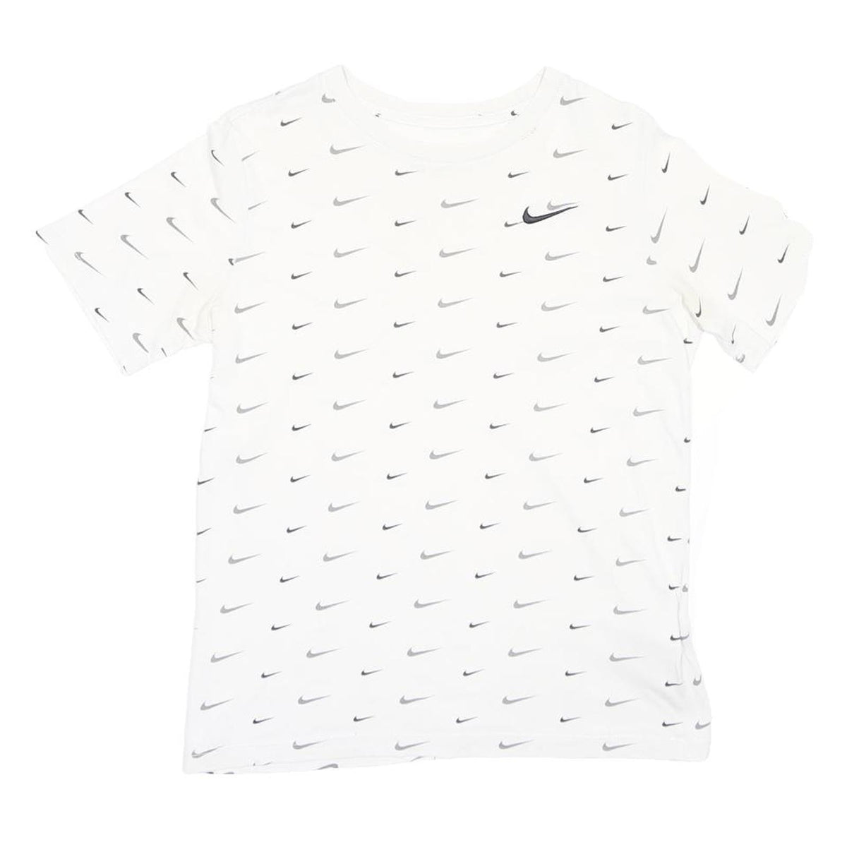 NIKE Boys White T-Shirt XL Short Sleeve Crew Neck All Over Swoosh Print