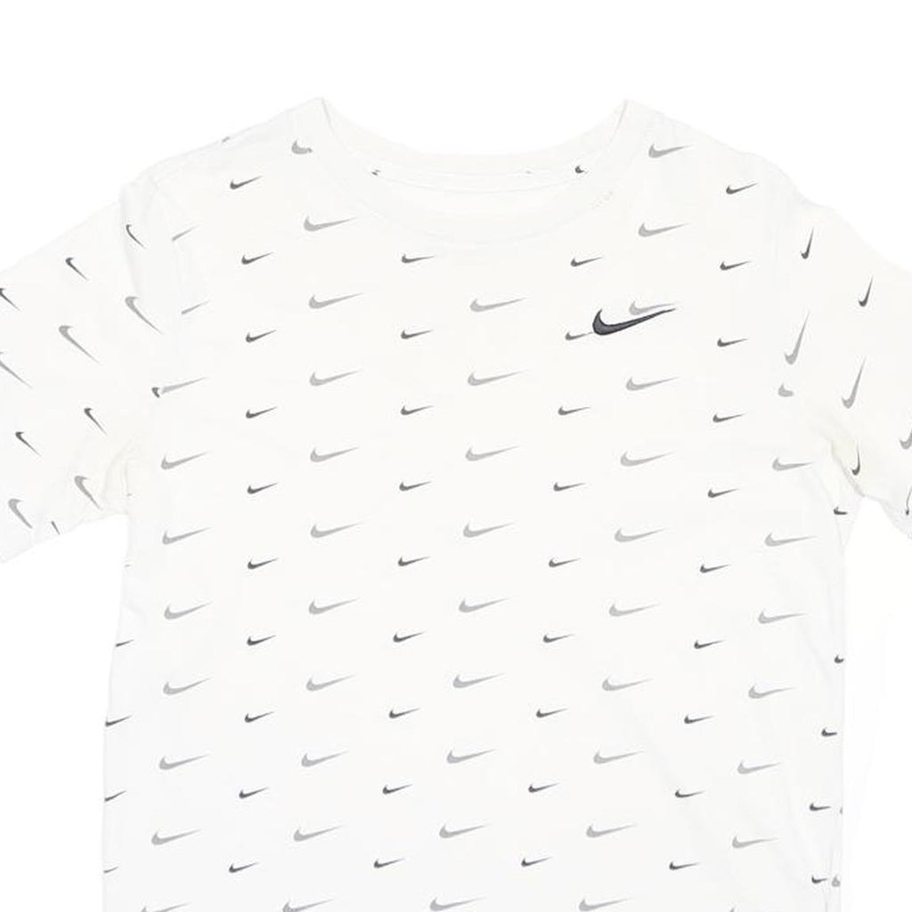 NIKE Boys White T-Shirt XL Short Sleeve Crew Neck All Over Swoosh Print