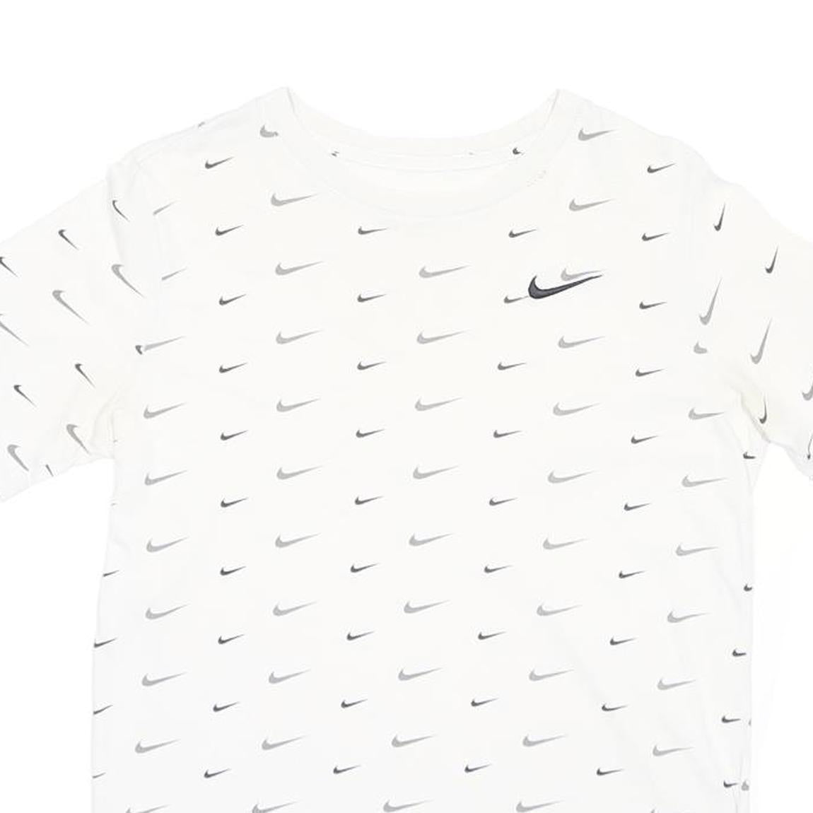 NIKE Boys White T-Shirt XL Short Sleeve Crew Neck All Over Swoosh Print