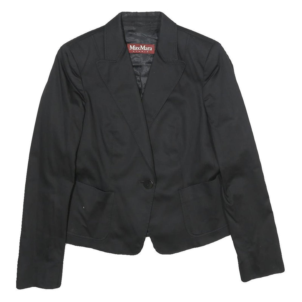 MAX MARA STUDIO Womens Black Cotton Blend Tailored Jacket UK 12 Button Plain