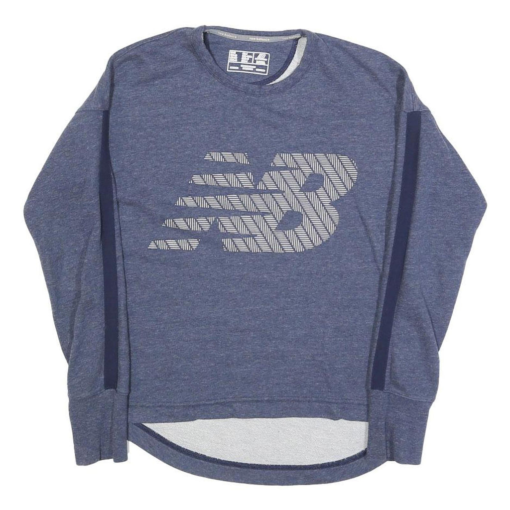 NEW BALANCE Womens Blue XS Crew Neck Sweatshirt Cotton Blend Pullover Logo