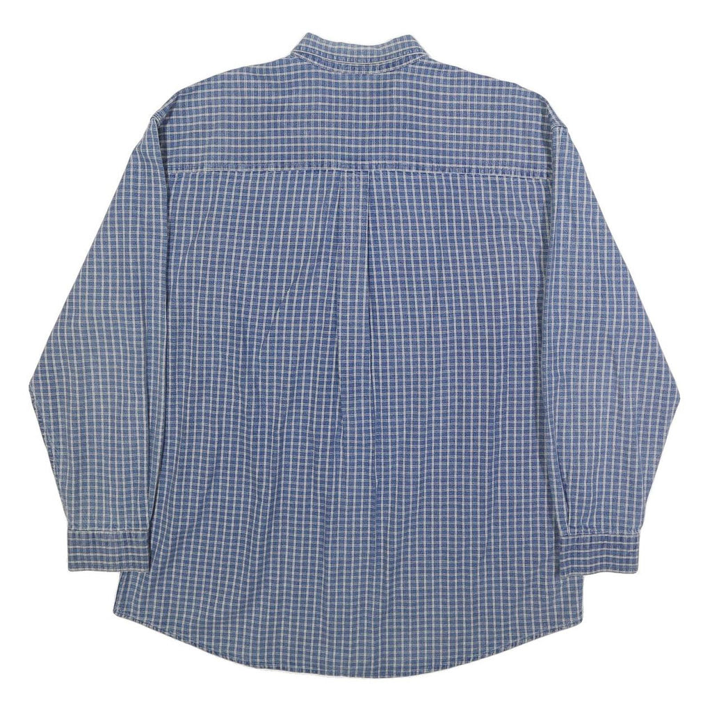 DISNEY Mens Blue Check Cotton Shirt L Mickey Embroidered Pocket Casual
