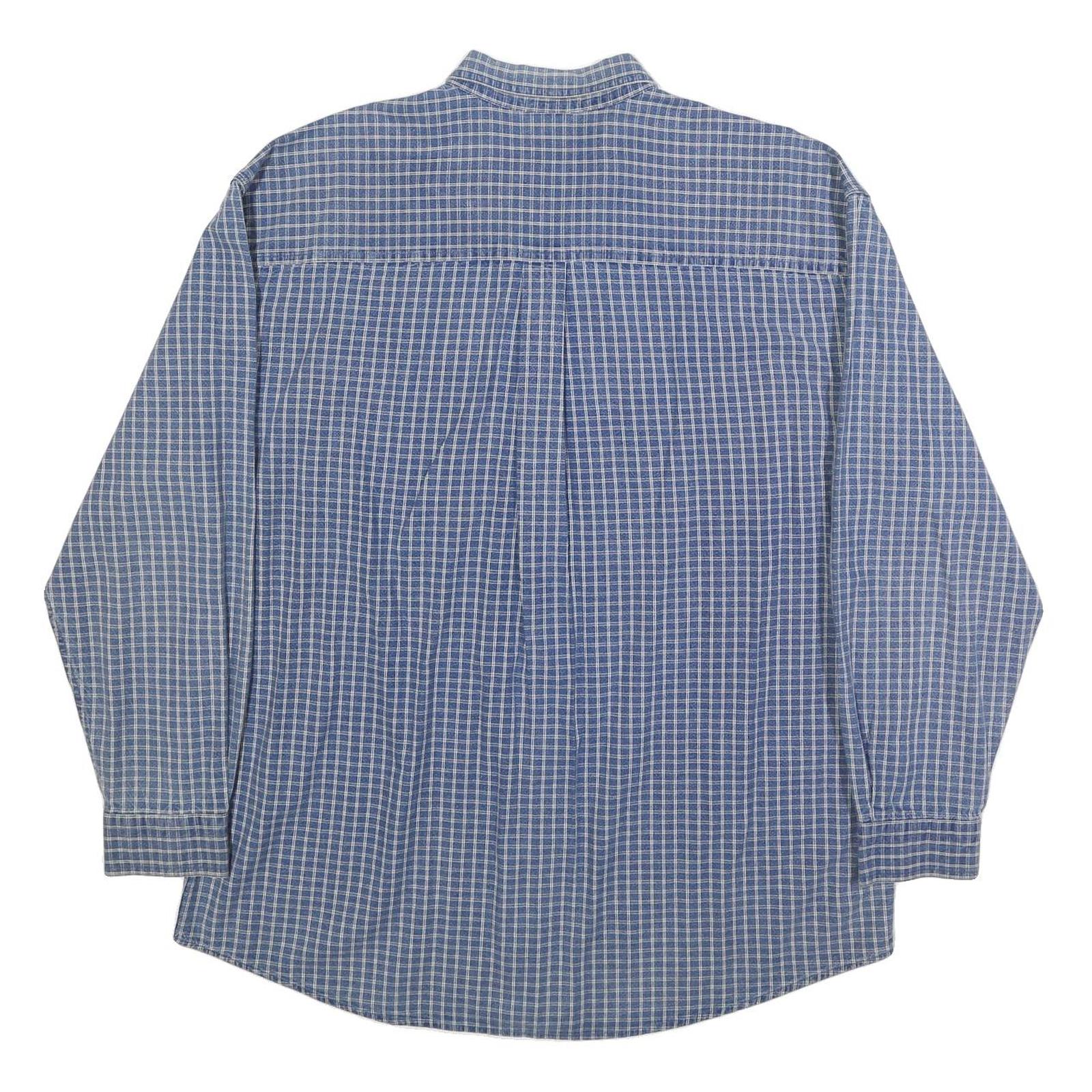DISNEY Mens Blue Check Cotton Shirt L Mickey Embroidered Pocket Casual