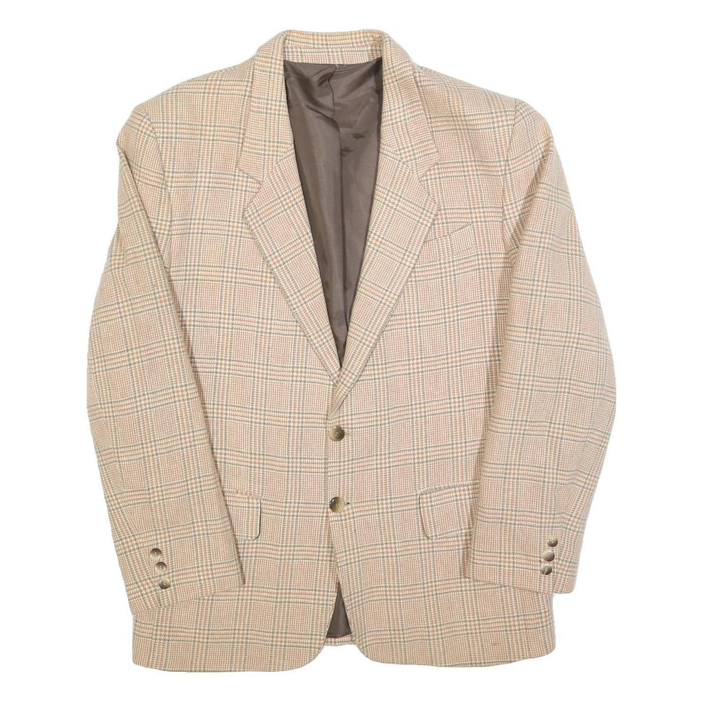 Mens Beige Check Wool Blend Classic Button Jacket M Tailored Blazer