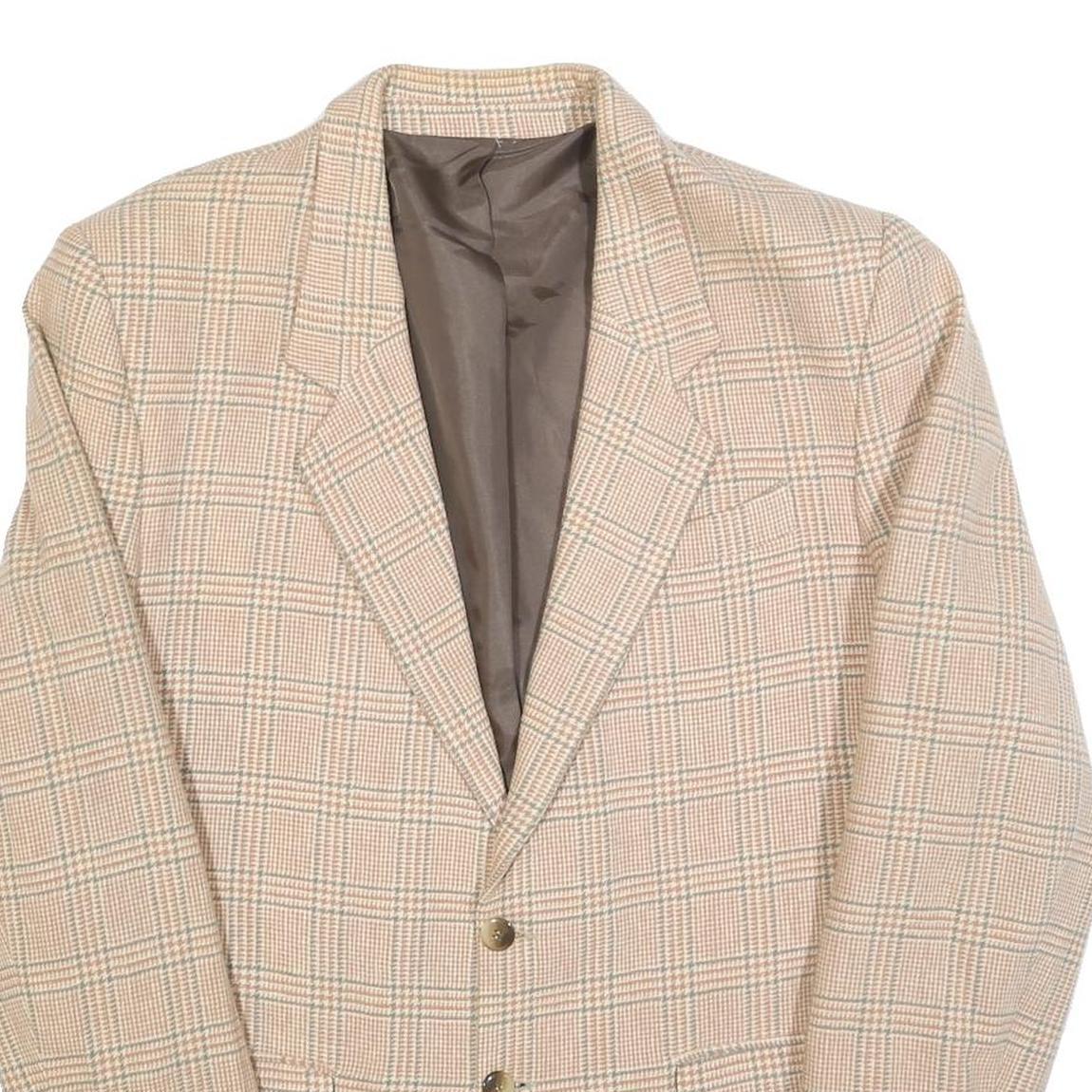 Mens Beige Check Wool Blend Classic Button Jacket M Tailored Blazer