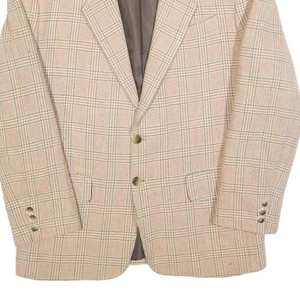 Mens Beige Check Wool Blend Classic Button Jacket M Tailored Blazer