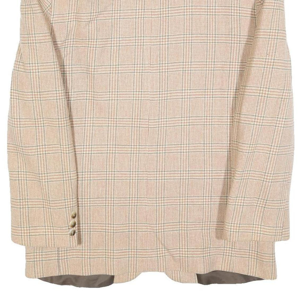 Mens Beige Check Wool Blend Classic Button Jacket M Tailored Blazer