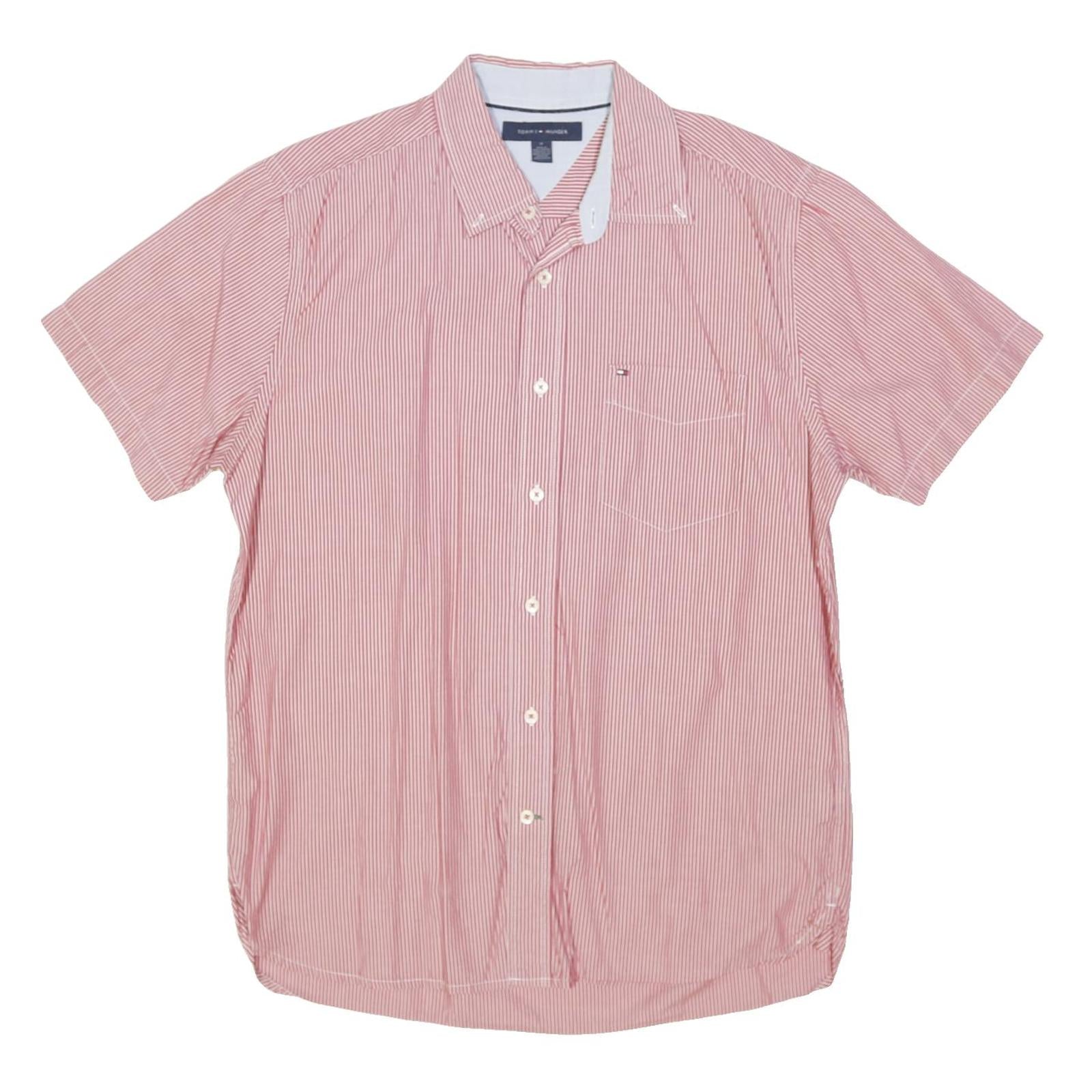TOMMY HILFIGER Mens Red & White Striped Shirt M Button Down Casual