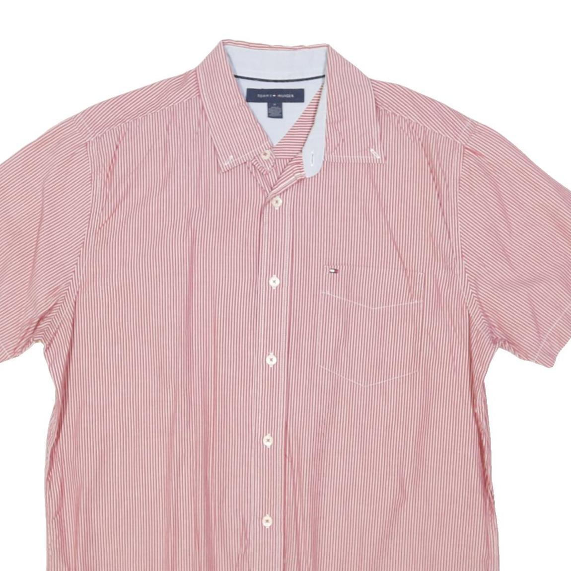 TOMMY HILFIGER Mens Red & White Striped Shirt M Button Down Casual