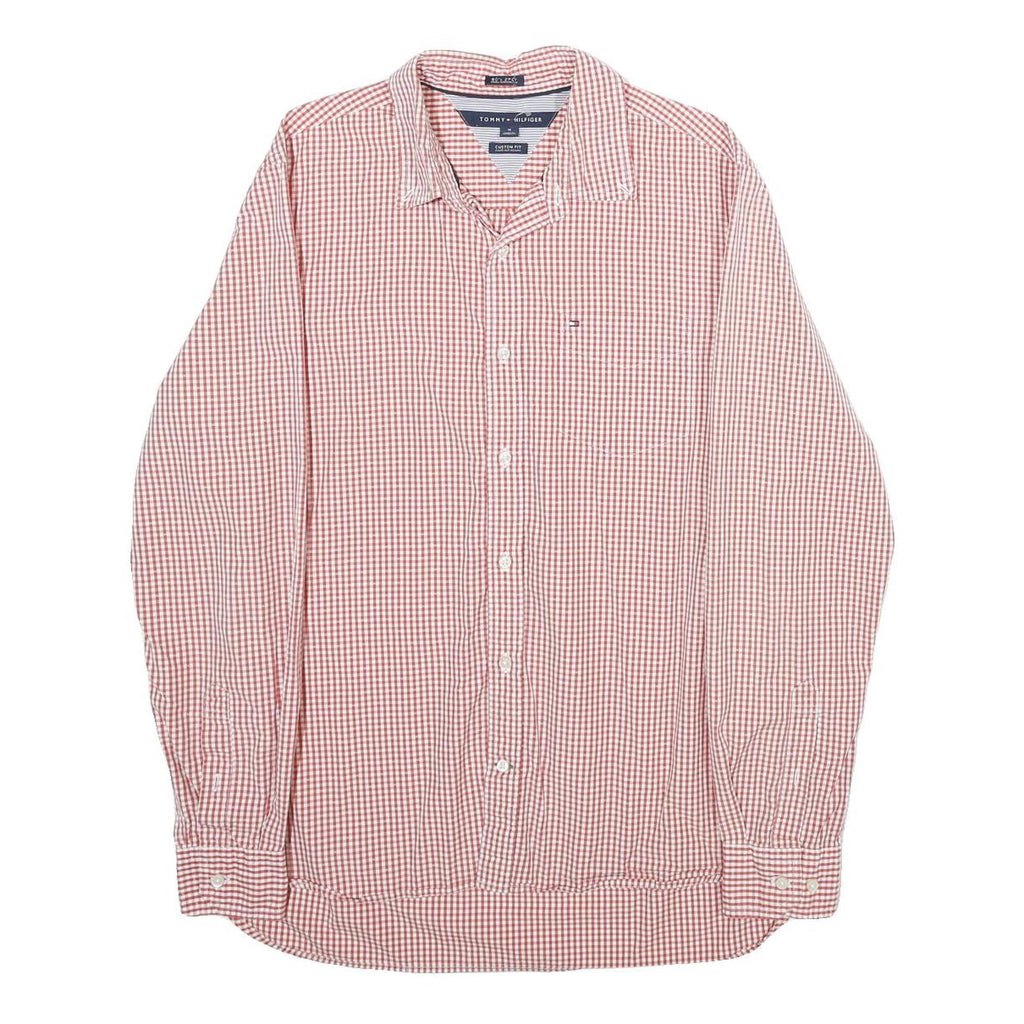 TOMMY HILFIGER Mens Red & White Check Shirt M Long Sleeve Cotton Classic Fit