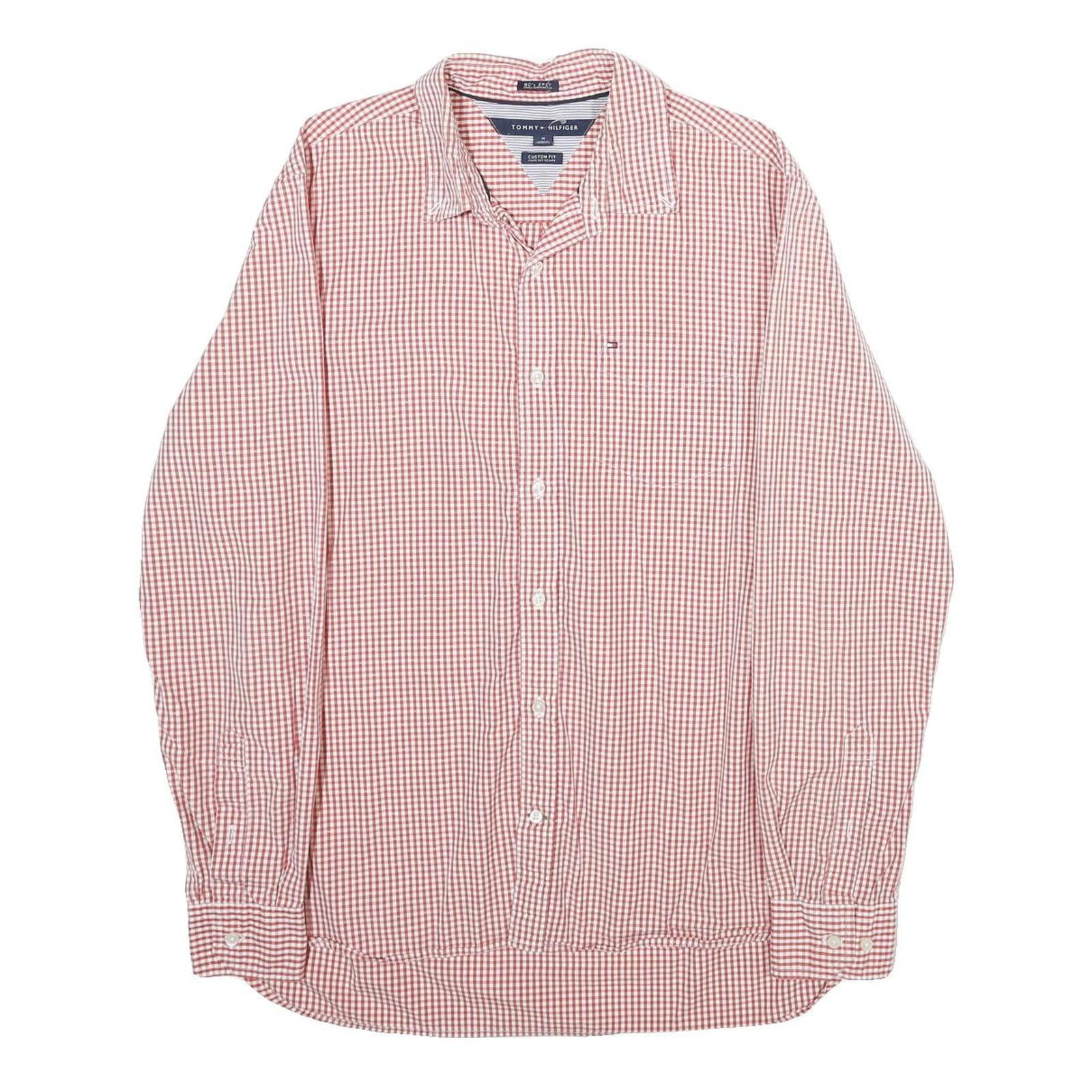 TOMMY HILFIGER Mens Red & White Check Shirt M Long Sleeve Cotton Classic Fit