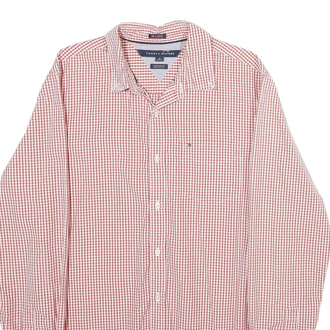 TOMMY HILFIGER Mens Red & White Check Shirt M Long Sleeve Cotton Classic Fit