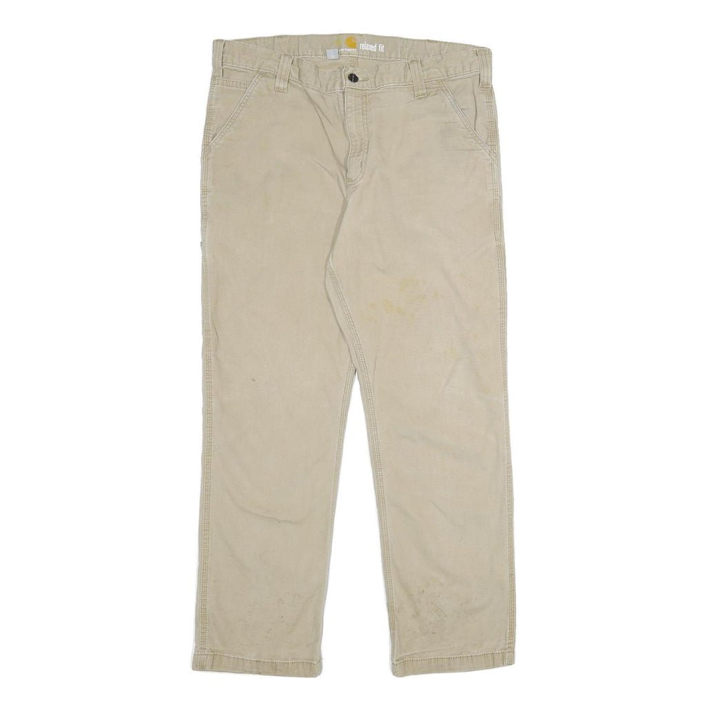 CARHARTT Mens Cotton Blend Beige Relaxed Straight Trousers W36 L30 Workwear Zip