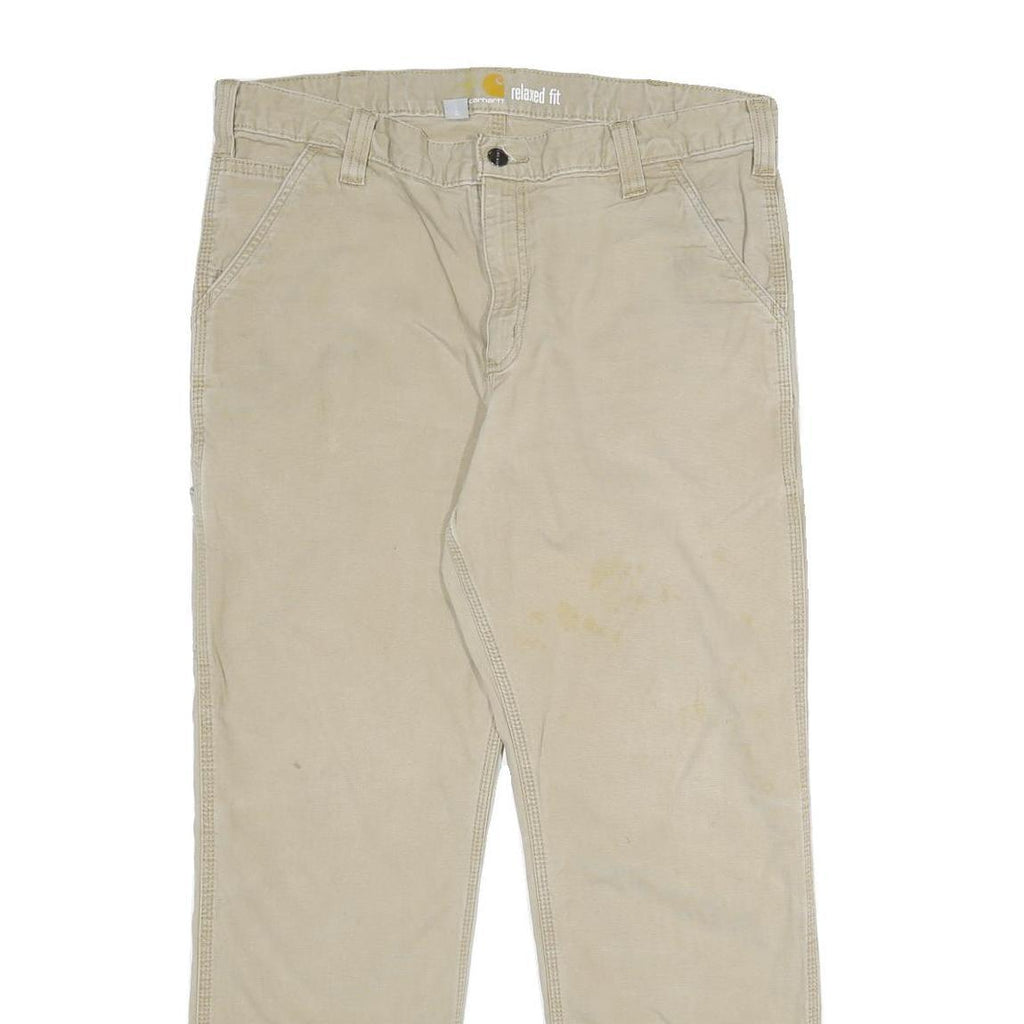 CARHARTT Mens Cotton Blend Beige Relaxed Straight Trousers W36 L30 Workwear Zip