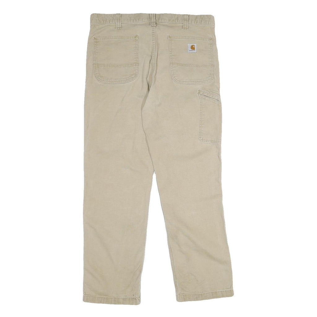 CARHARTT Mens Cotton Blend Beige Relaxed Straight Trousers W36 L30 Workwear Zip