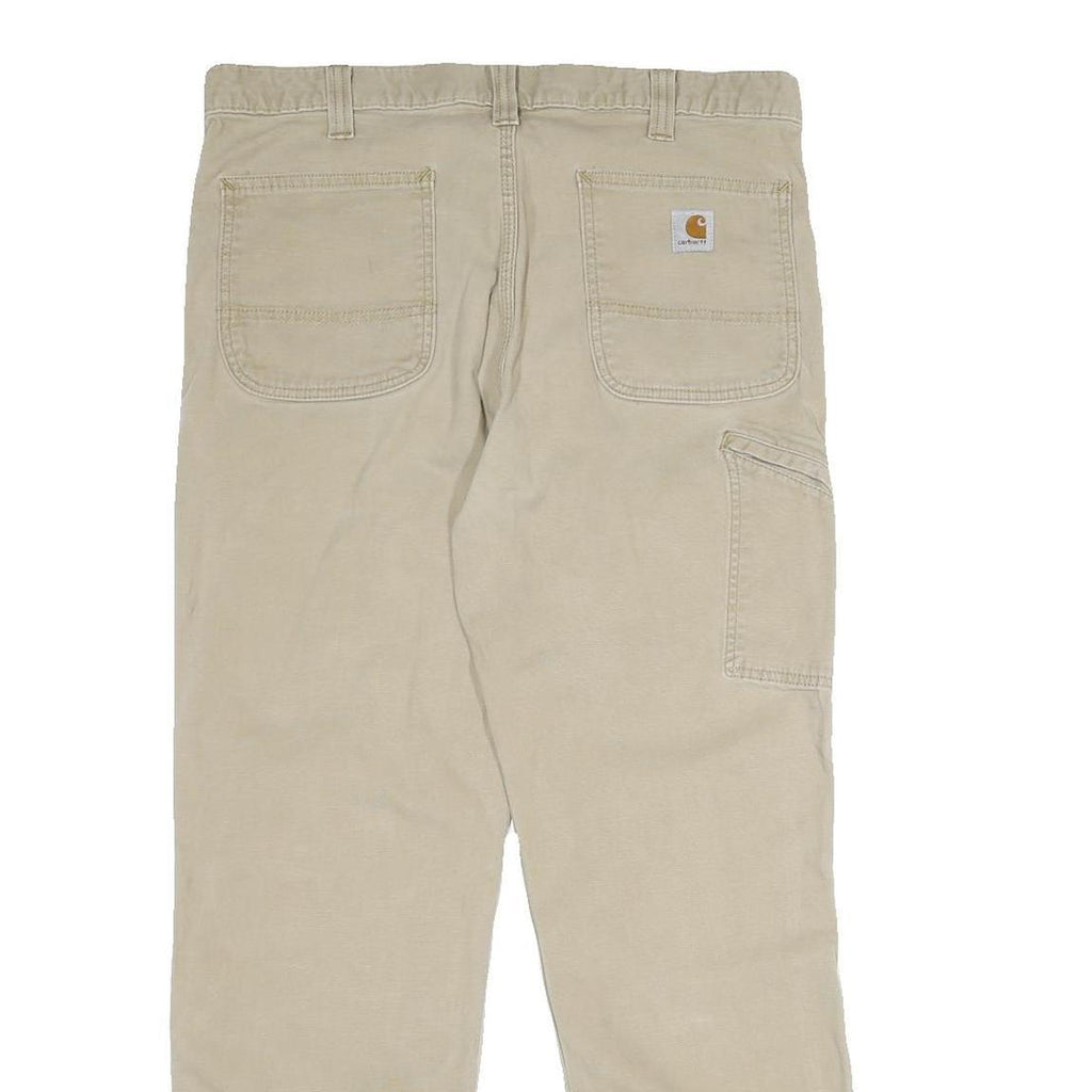 CARHARTT Mens Cotton Blend Beige Relaxed Straight Trousers W36 L30 Workwear Zip