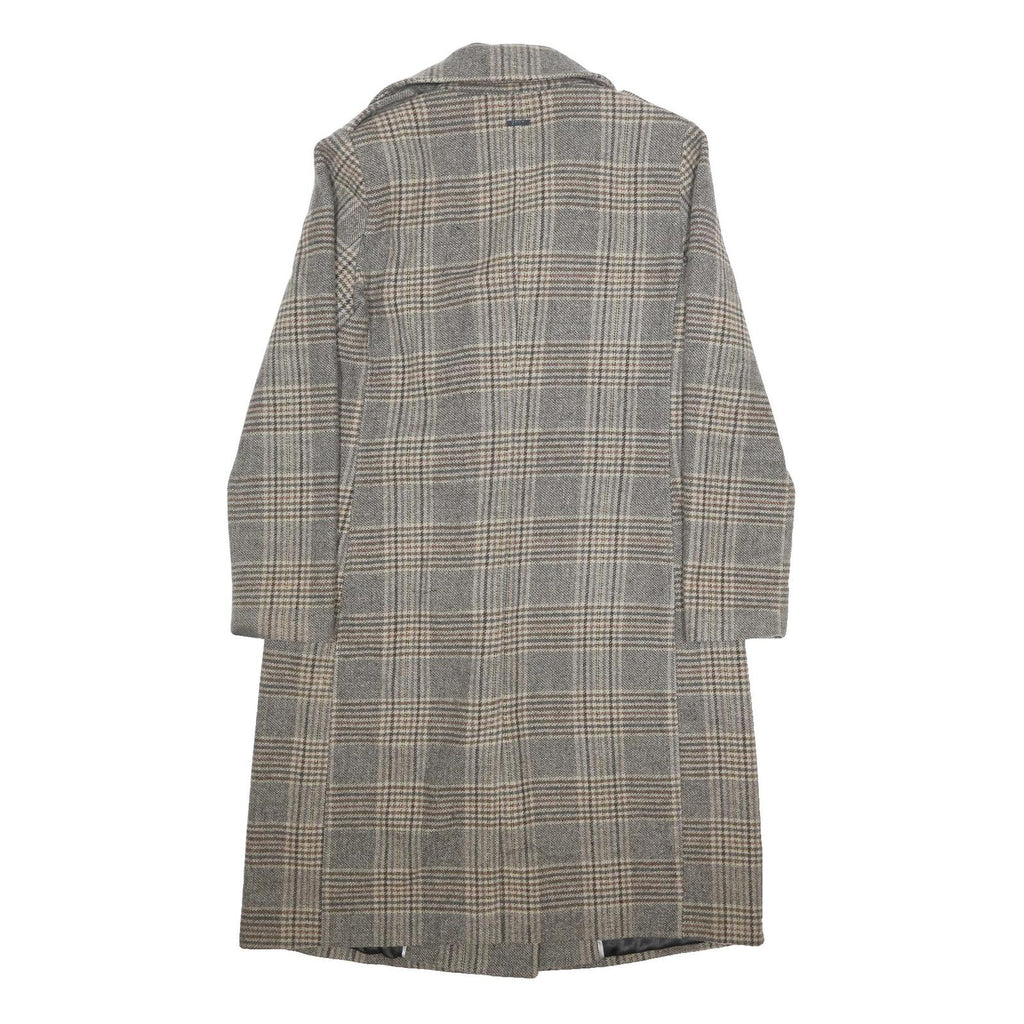 DKNY Womens Grey & Tan Checked Double Breasted Jacket M Polyester Blend