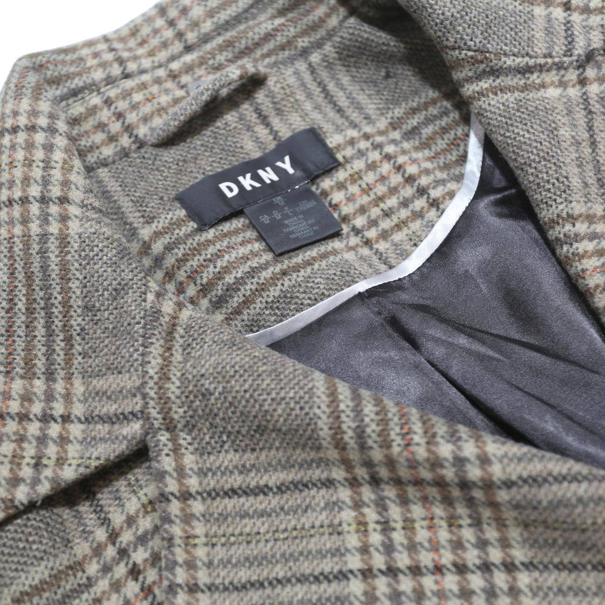DKNY Womens Grey & Tan Checked Double Breasted Jacket M Polyester Blend