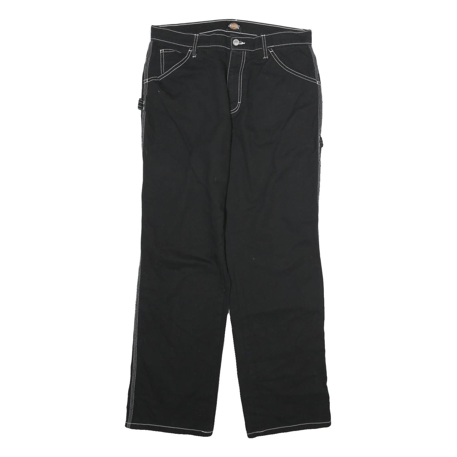 DICKIES Mens Black Cotton Regular Straight Trousers W32 L32 Workwear Utility