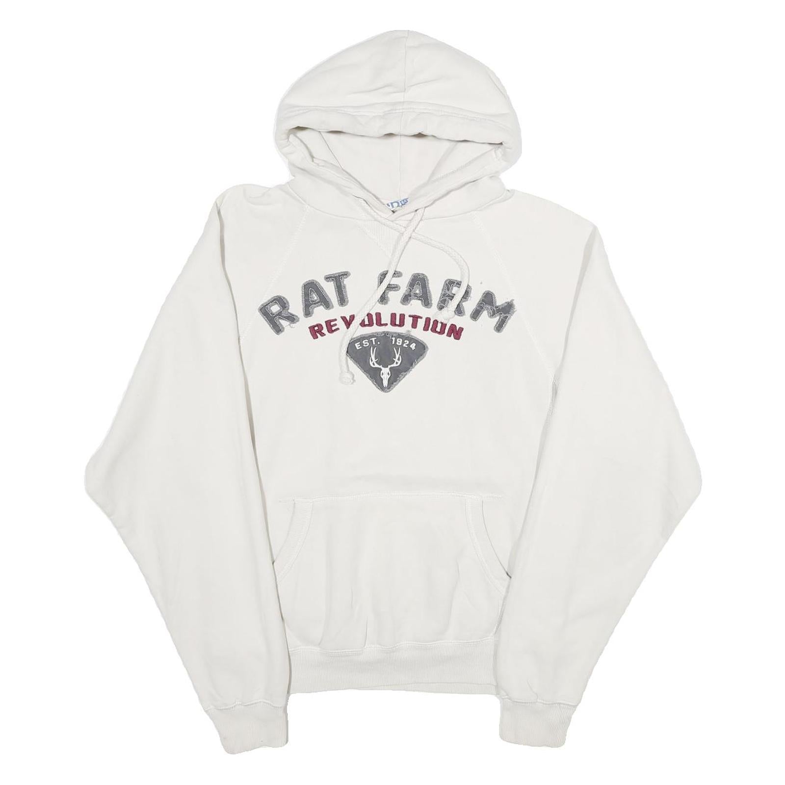 BLUE 84 Mens White Rat Farm Revolution Pullover Hoodie S Cotton Blend