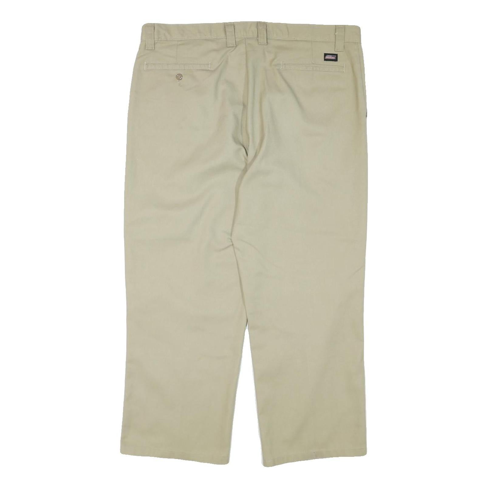 DICKIES Mens Cotton Blend Beige Regular Straight Trousers W38 L26 Workwear Zip