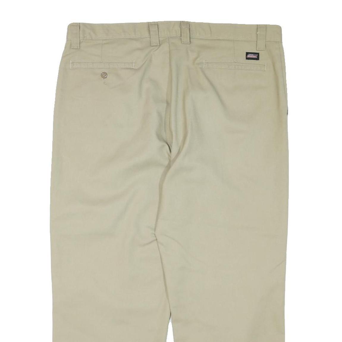 DICKIES Mens Cotton Blend Beige Regular Straight Trousers W38 L26 Workwear Zip