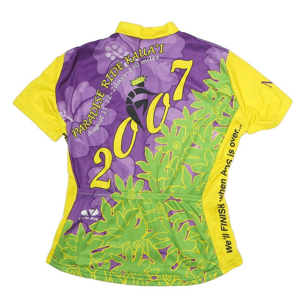 VOLEA Mens Purple & Yellow Graphic T-Shirt M Short Sleeve Crew Neck Paradise