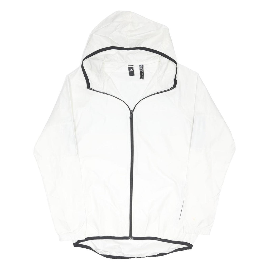 ADIDAS Mens White Black Zip Up Track Jacket M Nylon Plain Sporty Hooded