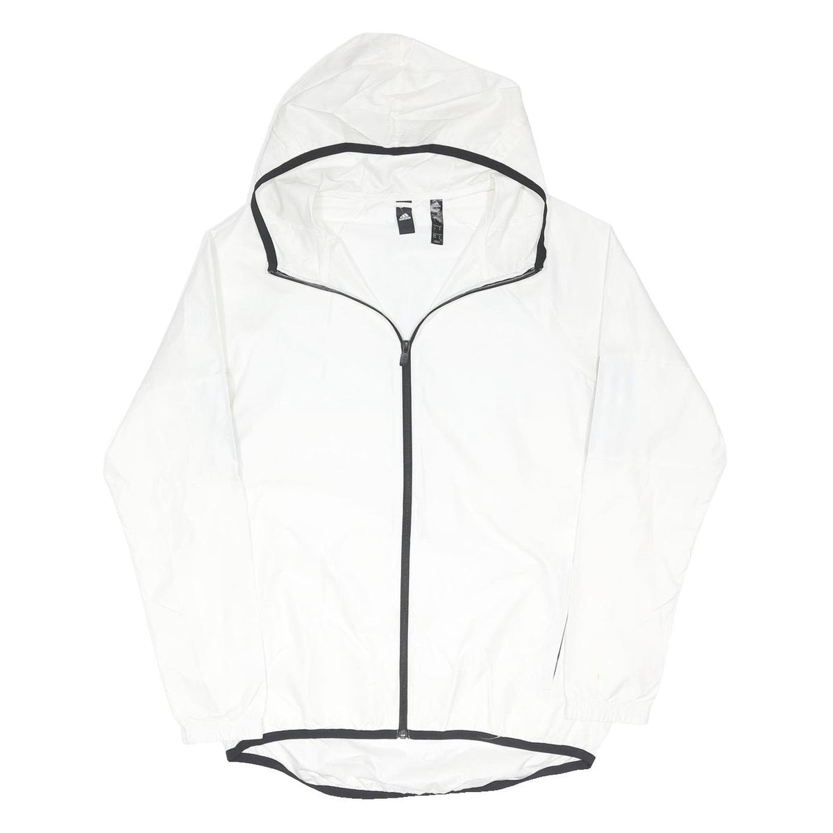 ADIDAS Mens White Black Zip Up Track Jacket M Nylon Plain Sporty Hooded
