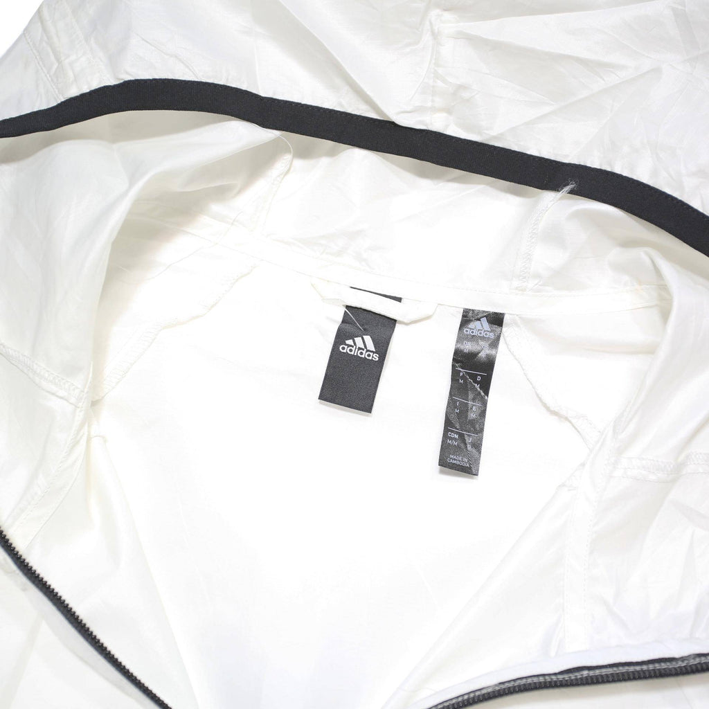 ADIDAS Mens White Black Zip Up Track Jacket M Nylon Plain Sporty Hooded