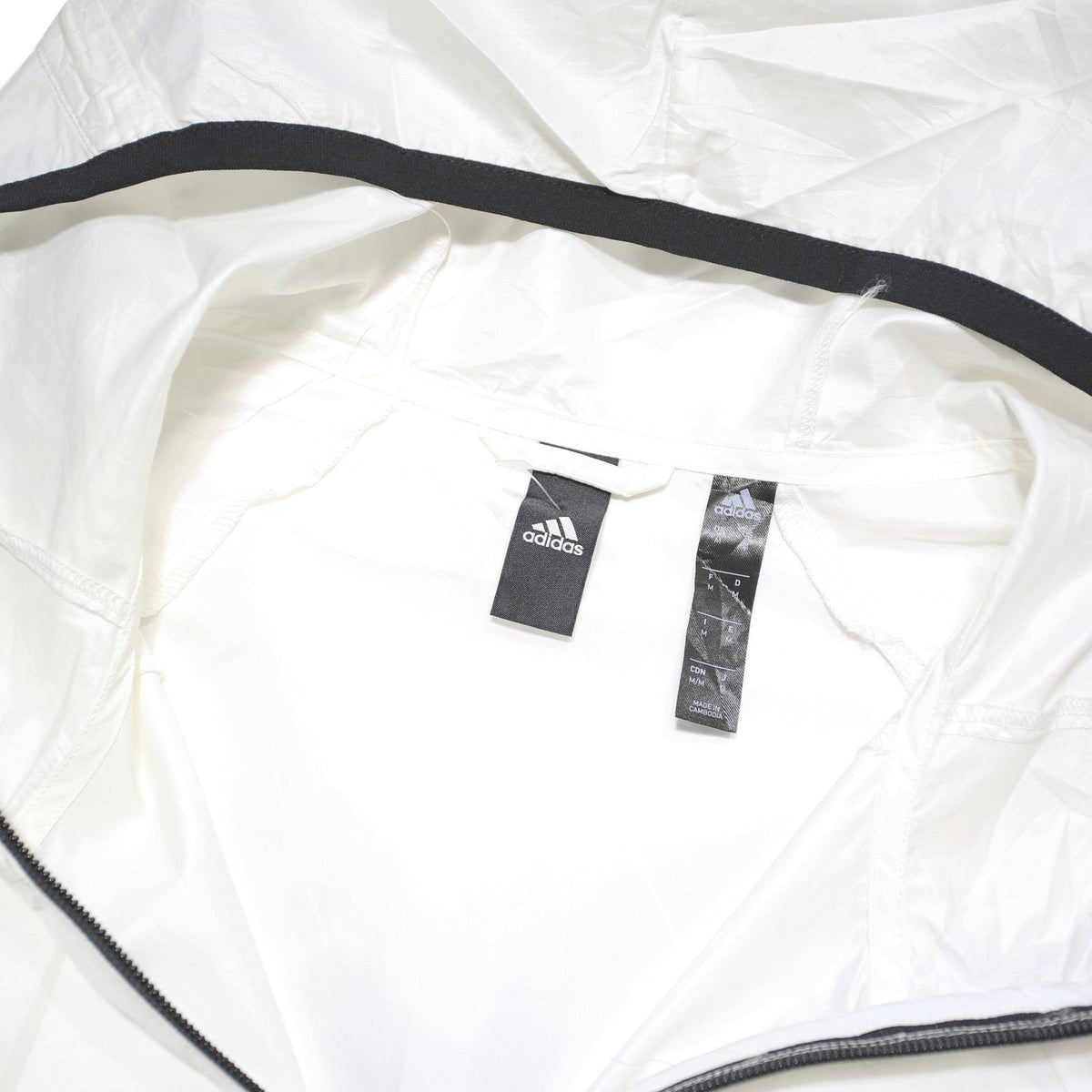 ADIDAS Mens White Black Zip Up Track Jacket M Nylon Plain Sporty Hooded