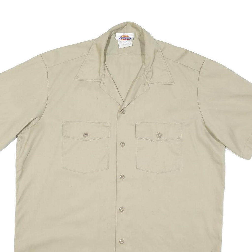 DICKIES Mens Beige Cotton Blend Short Sleeve Work Shirt L Durable Utility
