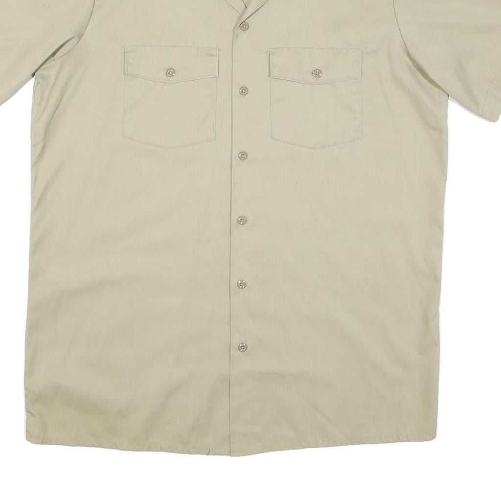 DICKIES Mens Beige Cotton Blend Short Sleeve Work Shirt L Durable Utility