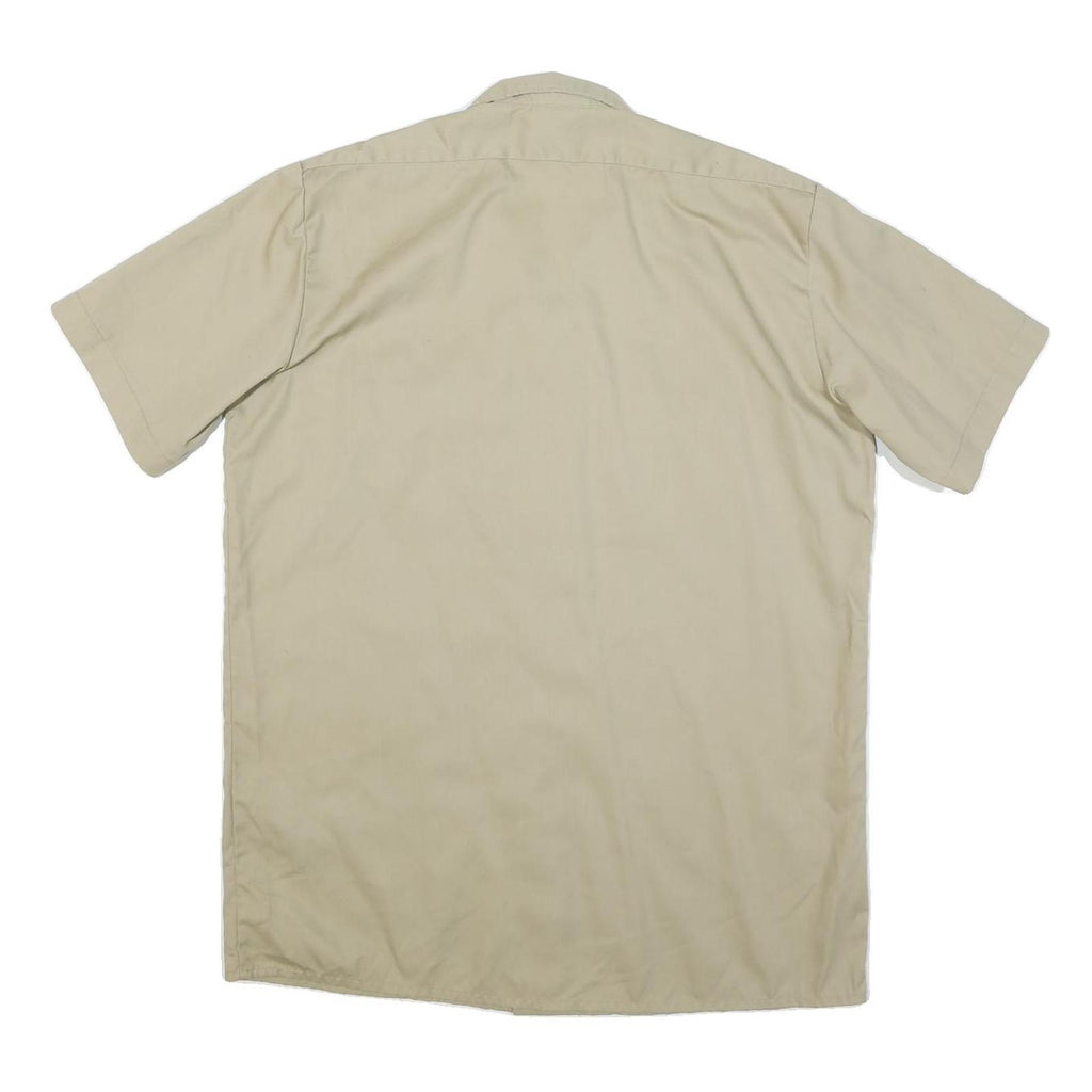 DICKIES Mens Beige Cotton Blend Short Sleeve Work Shirt L Durable Utility