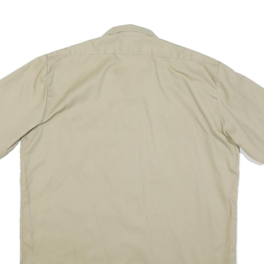 DICKIES Mens Beige Cotton Blend Short Sleeve Work Shirt L Durable Utility
