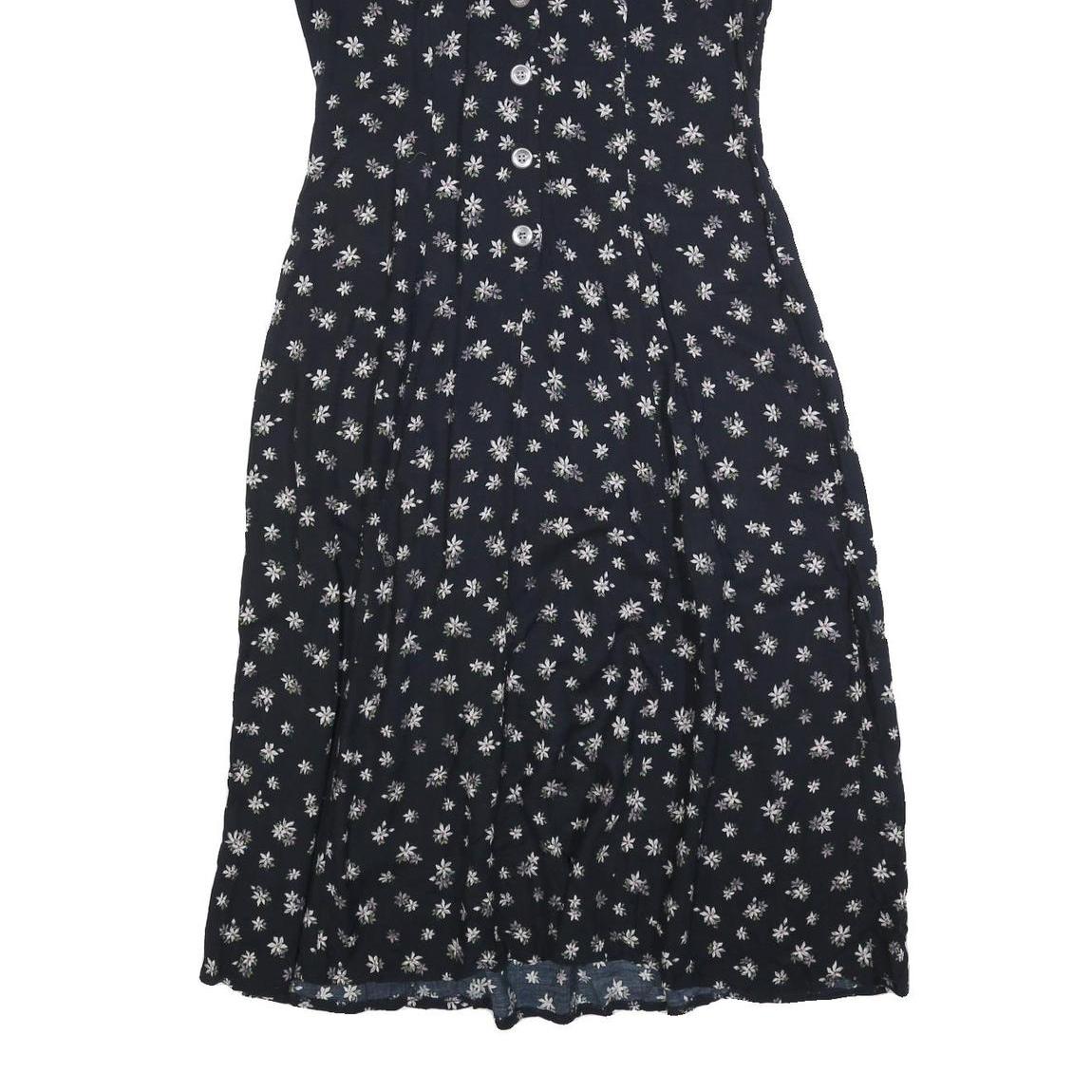 KATHIE LEO Womens Black Floral Cotton Blend Day Dress Midi M Button Front