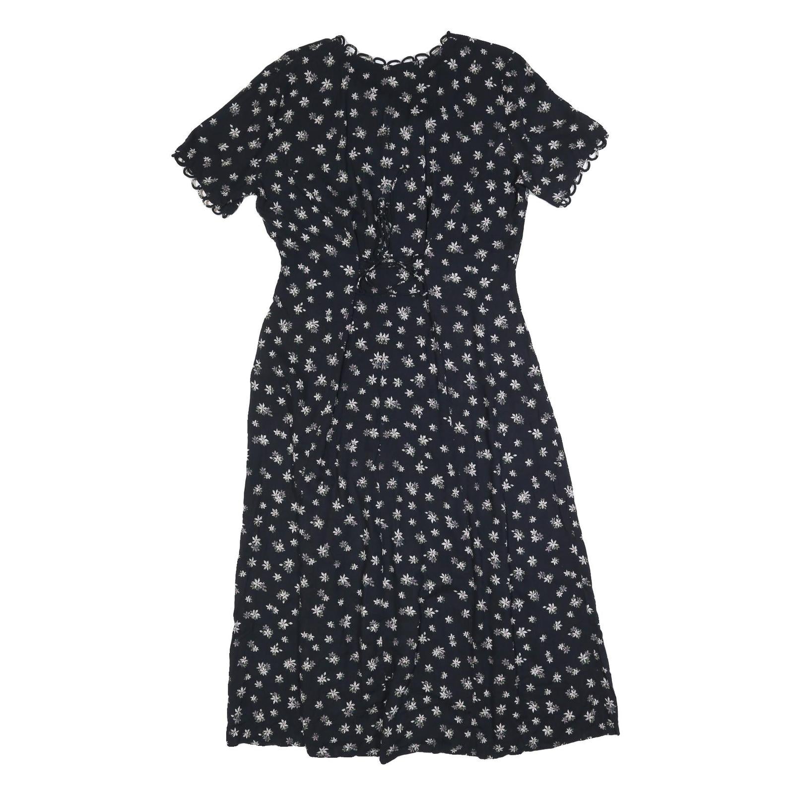 KATHIE LEO Womens Black Floral Cotton Blend Day Dress Midi M Button Front