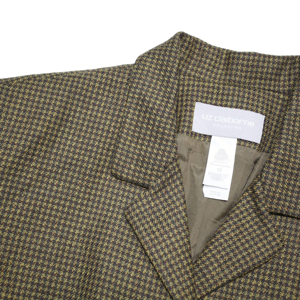 Liz Claiborne Womens Brown Tweed Wool Tailored Jacket UK 12 Button Closure
