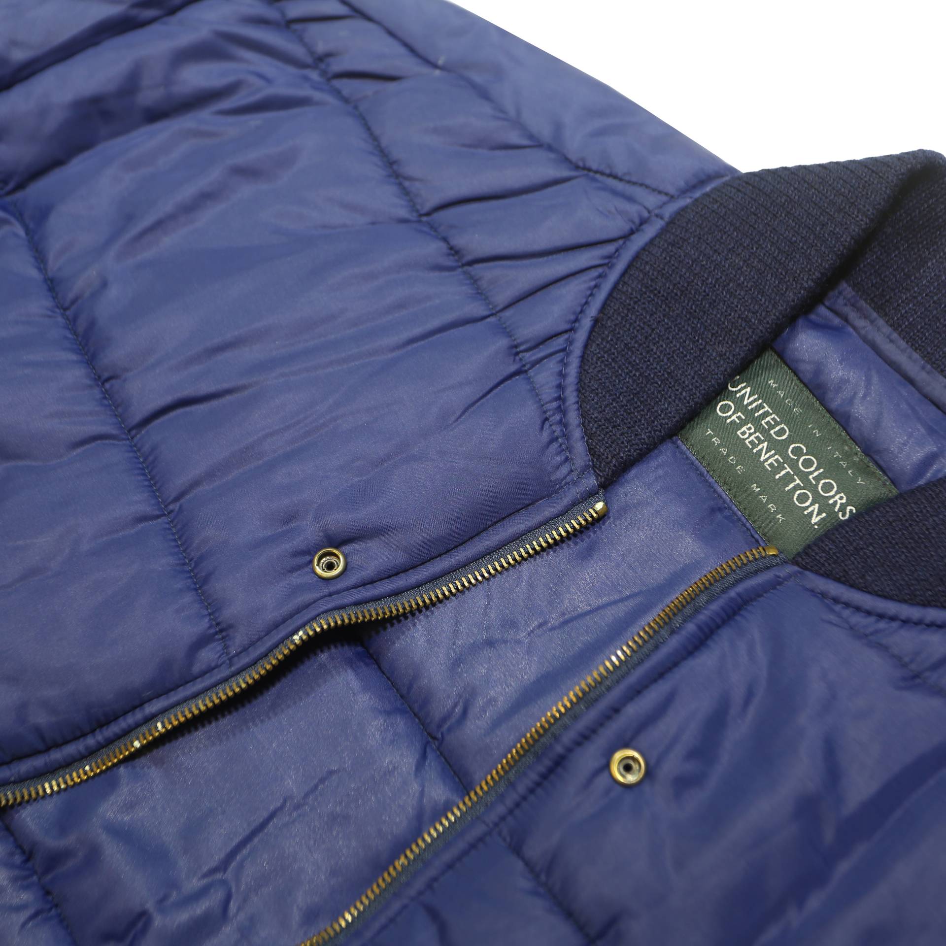 UNITED COLORS OF BENETTON Mens Blue Bomber Jacket S Polyamide Plain Zip Pocket