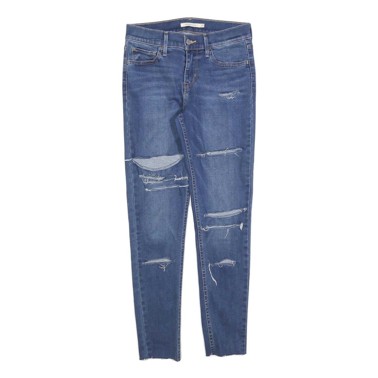 LEVI'S 710 Womens Jeans Blue Slim Skinny Denim Ripped W27 L26 Skinny Fit