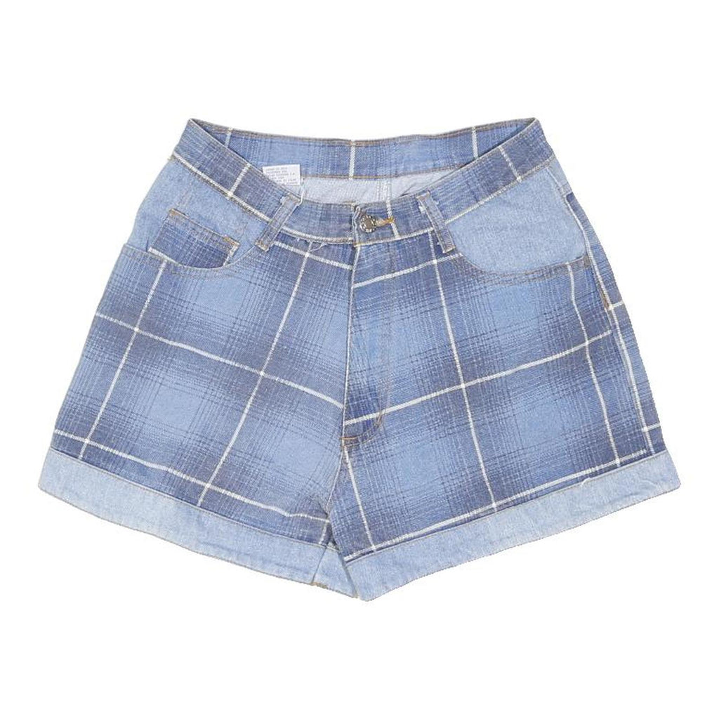 OSCAR CLASSIC FASHION Womens Blue Checked Casual Cotton Blend Shorts Size M W26