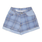 OSCAR CLASSIC FASHION Womens Blue Checked Casual Cotton Blend Shorts Size M W26