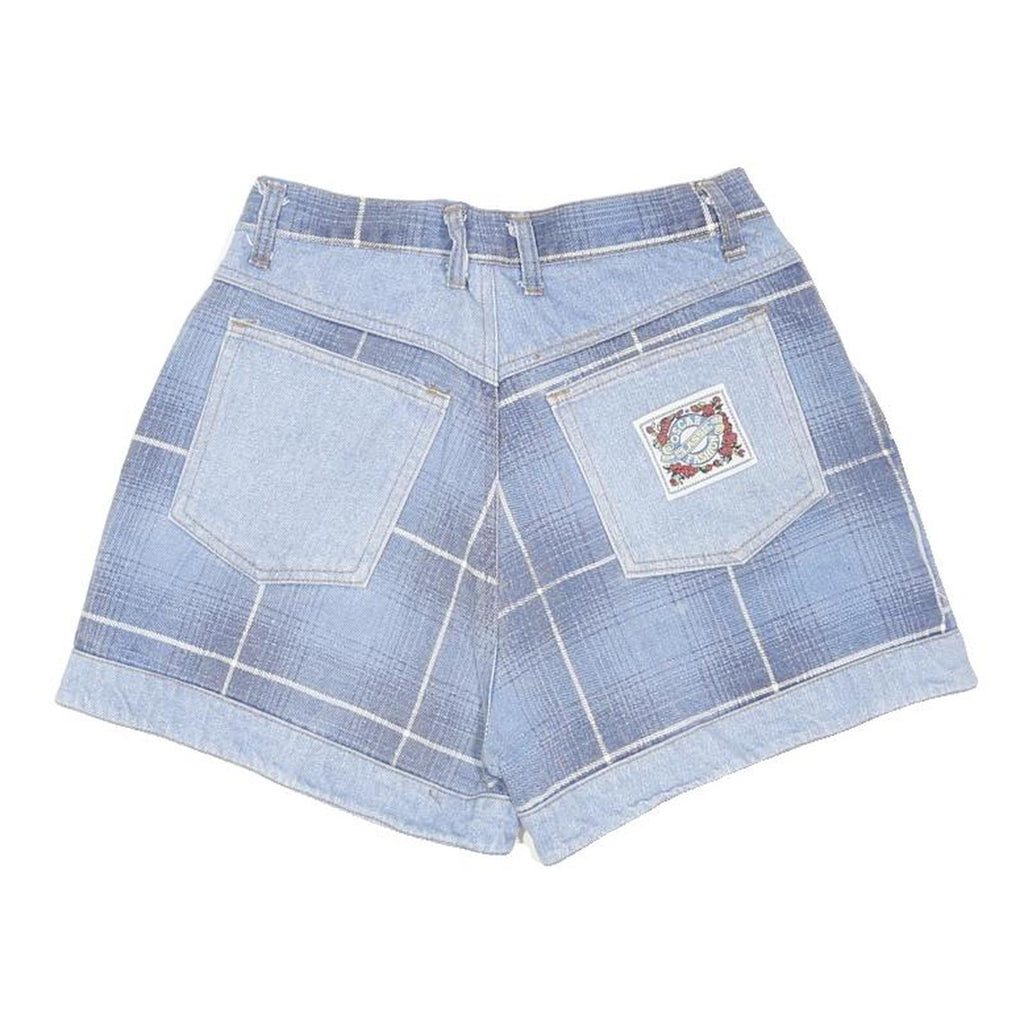 OSCAR CLASSIC FASHION Womens Blue Checked Casual Cotton Blend Shorts Size M W26