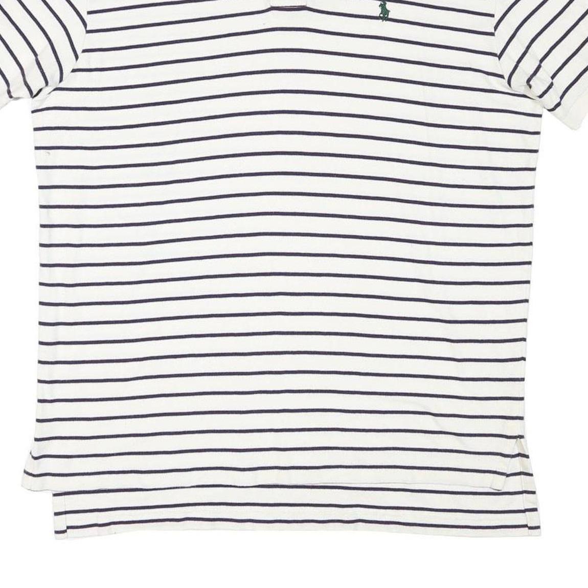 POLO RALPH LAUREN Mens White & Navy Striped Short Sleeve Polo Shirt L Cotton